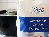 Danish sugar, in the background the tin in the pot